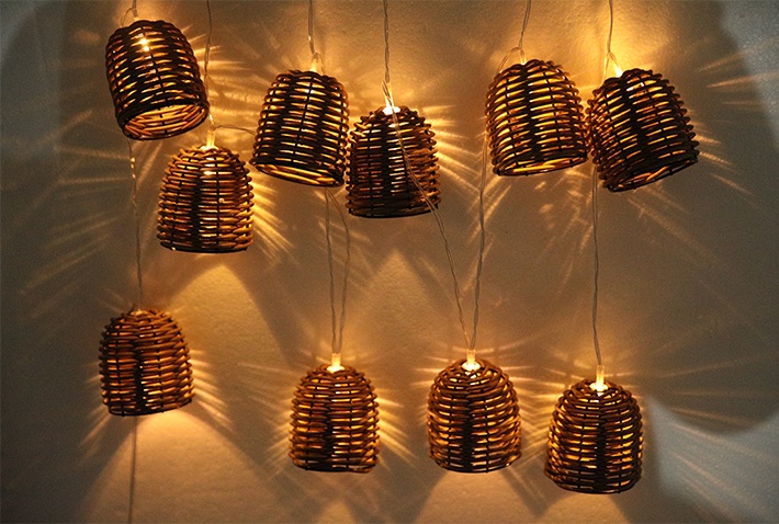 Solar Powered| PE Rattan Cones| LED String Lights